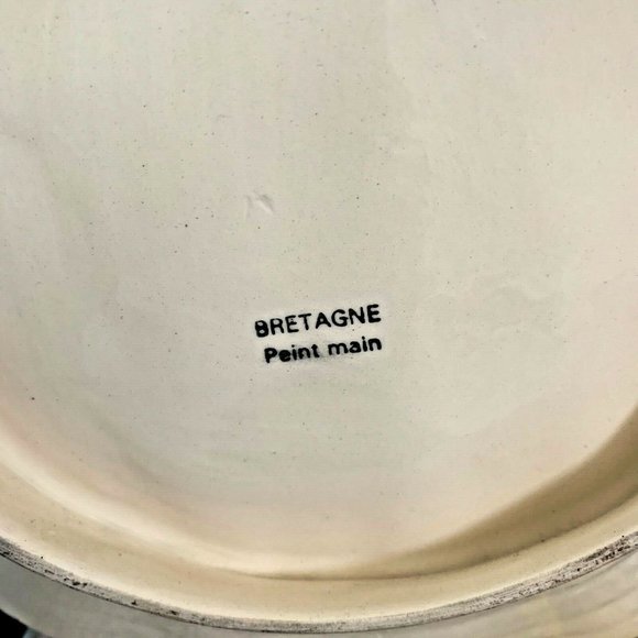 Shell Shape Dish Hand Painted Peasant Country Couple Faience Bretagne Fran… - Picture 8 of 10